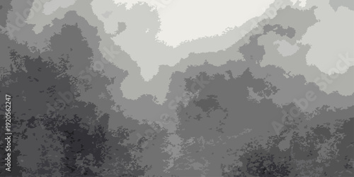 Vector Monochrome misty forest landscape, evoking a sense of mystery and serene nature in shades of gray, inviting viewers to explore the atmospheric beauty