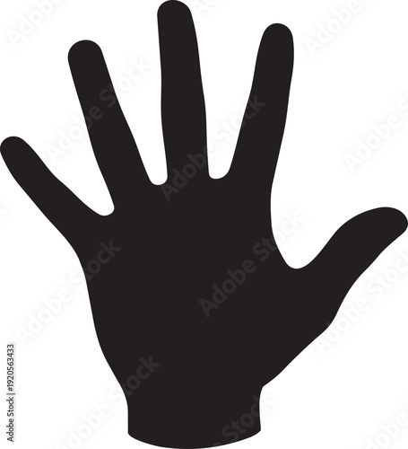 Black silhouette of an open hand with fingers spread, isolated on white background