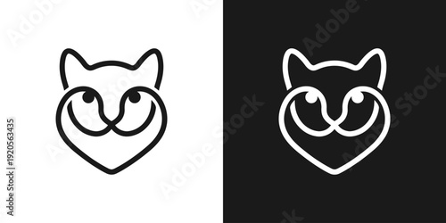 Simple cat care logo design template illustration. Cat head logo with line style minimalist design graphic vector. Symbol, icon, creative.
