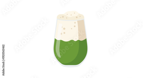 Refreshing Green Drink with Frothy Foam, Healthy Beverage in Glass on Isolated White Background