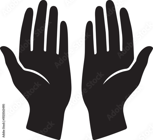 Black silhouette of two open hands, palms facing forward, isolated on white background