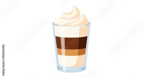 Delicious Layered Iced Coffee with Whipped Cream, Refreshing Cafe Beverage on Isolated White Background