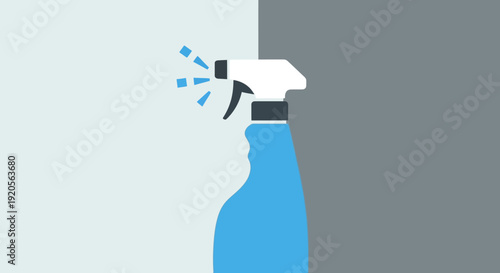 Hand holding a blue spray bottle cleaner isolated on white background