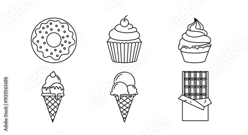 Cute vector illustration set of colorful ice cream cones with sweet toppings and cherries in cartoon style