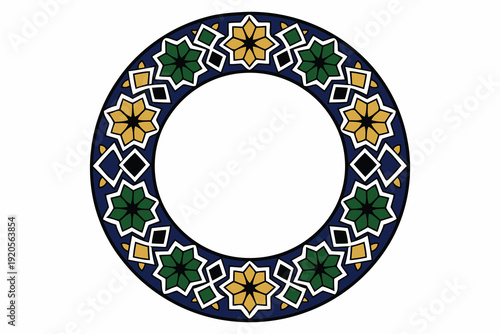 circular islamic geometric pattern border with stars and diamonds