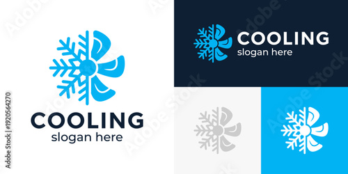 Simple cooling logo design template illustration. Snowflake with fan conditioning design graphic vector. Symbol, icon, creative.