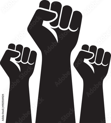 Three raised fists icon symbolizing unity, protest, and collective power