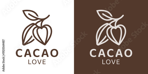 Simple cacao logo design template illustration. Cacao bean with heart love design graphic vector. Symbol, icon, creative.