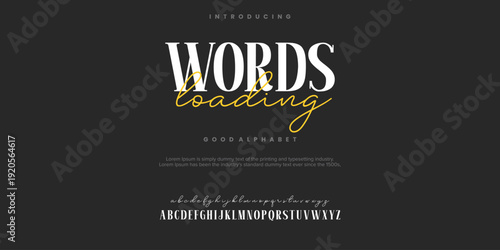 Words Loading Abstract Fashion font alphabet. Typography typeface uppercase lowercase and number. vector illustrations.