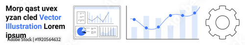 Graphs, charts, analytics dashboard, and gear symbolizing data tracking, processes, and decision-making. Ideal for analytics, business strategy, marketing finance education reporting simple