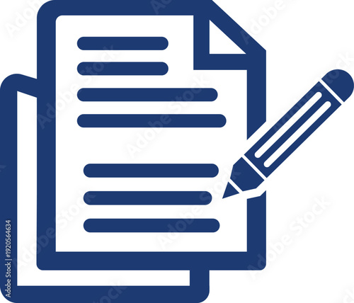 Stacked Blue Document Icon with Pencil for Editing and Content Creation, Legal Contract Signing and Data Entry Symbol with Pen and Paper Vector Illustration
