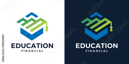 Simple education logo design template illustration. graduation cap with financial investment chart graph design graphic vector. Symbol, icon, creative.