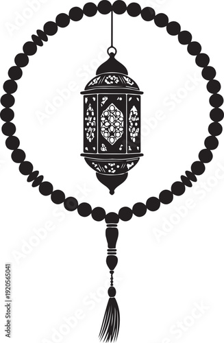 Tasbih with ornate prayer bead pendant isolated on transparent background