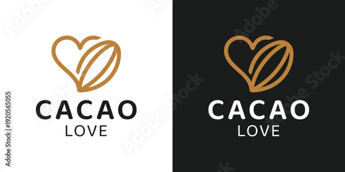 Simple cacao logo design template illustration. Cacao bean with heart love design graphic vector. Symbol, icon, creative.