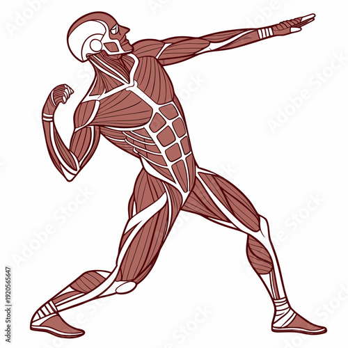 Muscular anatomy of a running man in brown and white