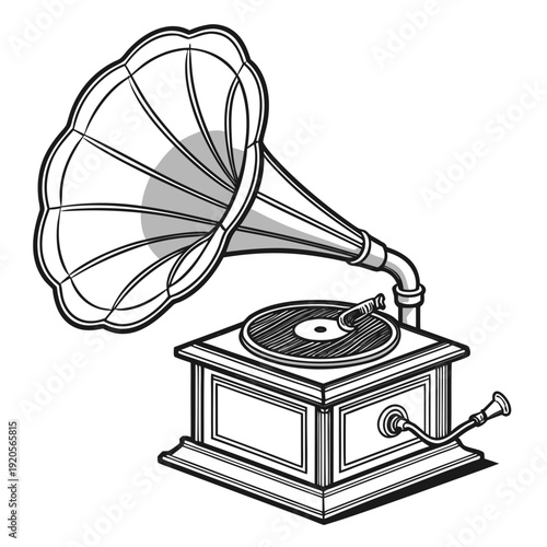Vintage gramophone with horn and turntable record player