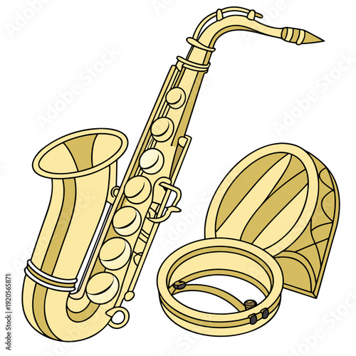 Gold saxophone with case and mouthpiece musical instrument