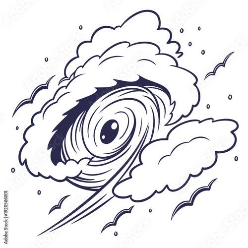 Navy hurricane cloud with eye and swirling winds storm
