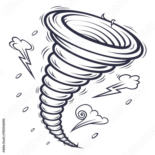 Of a swirling tornado with lightning and clouds storm