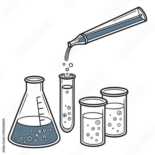 Of laboratory glassware with liquid being poured beaker