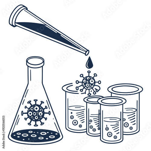 Of laboratory equipment with virus particles and liquid chemical