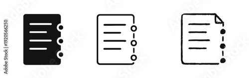 Document or To-Do List Icon Set. Paper with Bullet Points for Notes and Planning.