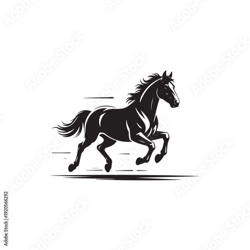 Black horse running in dynamic silhouette