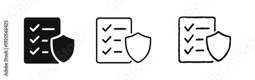Document with Shield Icon Set. Policy, Privacy, Security, and Compliance Concept.