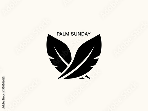 Palm Sunday minimalist graphic illustration with two black palm leaves symbol on a light cream background for Christian holiday.