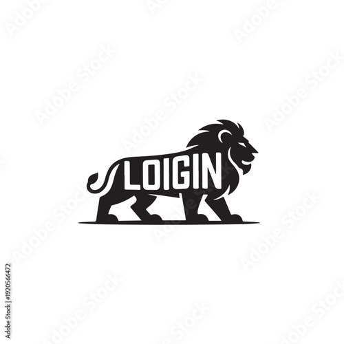 Black silhouette lion with integrated white text L O I G I N