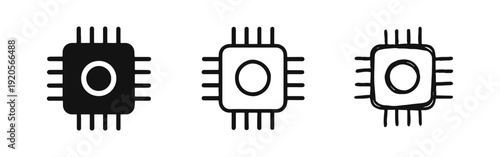 Microchip Processor Icon Set. CPU, Computer Chip, and Electronic Technology Symbol.