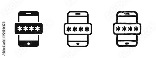 Mobile Password Icon Set. Smartphone Security, Login, and Data Protection Symbol.