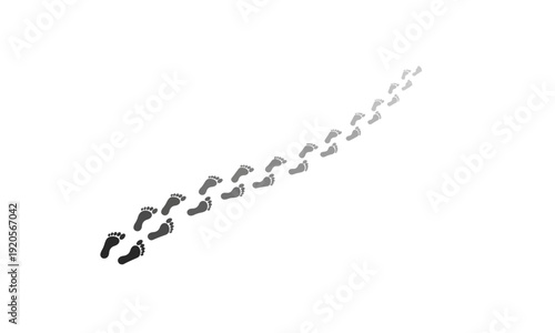 Fading Human Footprints Trail on White Background