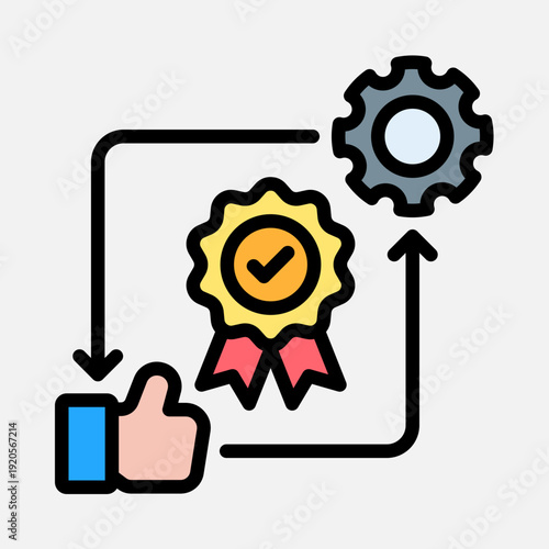 Continuous quality improvement process with feedback and mechanism icon.