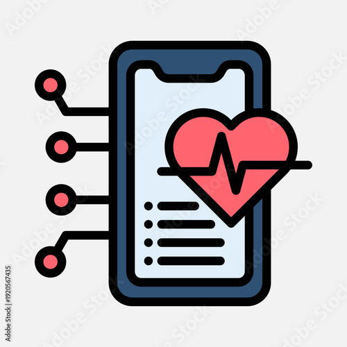 Mobile health application with heart rate monitoring and data connectivity.