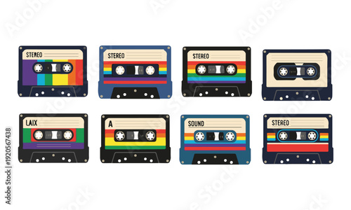 Collection of Colorful Retro Audio Cassette Tapes on White Background