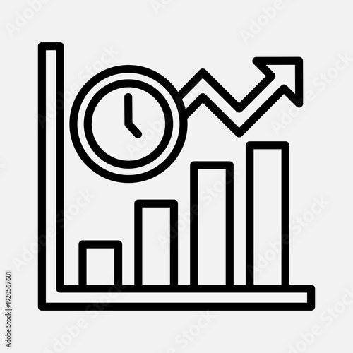 Fotografía Line icon depicting business growth over time with a bar chart and a clock symbol