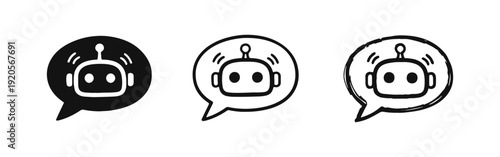 Collection of 3 Chatbot or AI Assistant Icons in Speech Bubble Design
