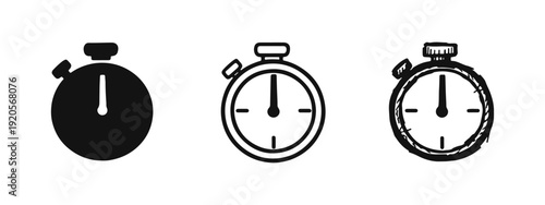 Stopwatch icon set. Time, speed, and countdown symbols in solid, outline, and hand-drawn styles.