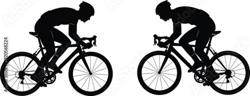 Silhouette of two cyclists riding bicycles side by side