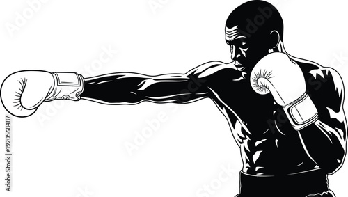 Boxer in motion a black and white silhouette