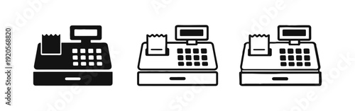 Cash Register with Receipt Icon Set - Vector POS and Transaction Symbols.
