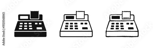 Modern Cash Register Icon Set with Receipt - Vector Point of Sale Symbols.