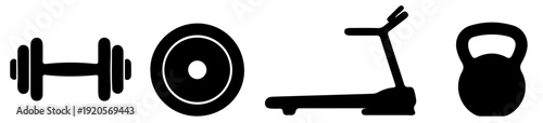 Gym Equipment Fitness Icons Set Black and White Vector Silhouettes for Workout and Training