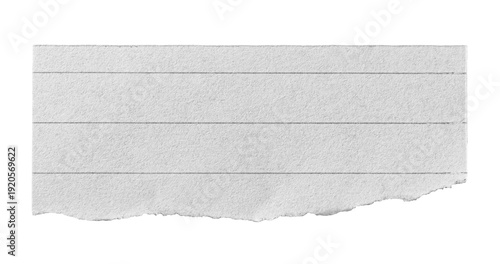 Isolated torn ripped piece of blank ruled paper memo note with lines and copy space for text, transparent png background design element