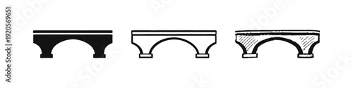 Bridge Archway Icon Set with Solid, Outline, and Hand-Drawn Styles