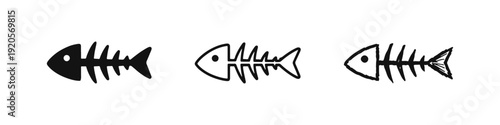 Fish Skeleton Icon Set, Dead Fish Bone Vector Graphics