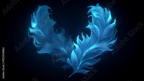 Abstract glowing feather display on dark background for conceptual design
