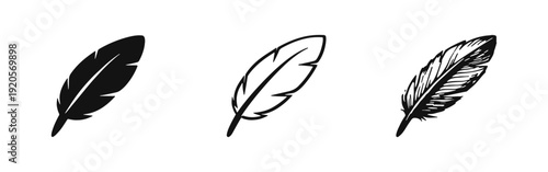 Feather Icon Set, Bird Quill and Flight Vector Symbols