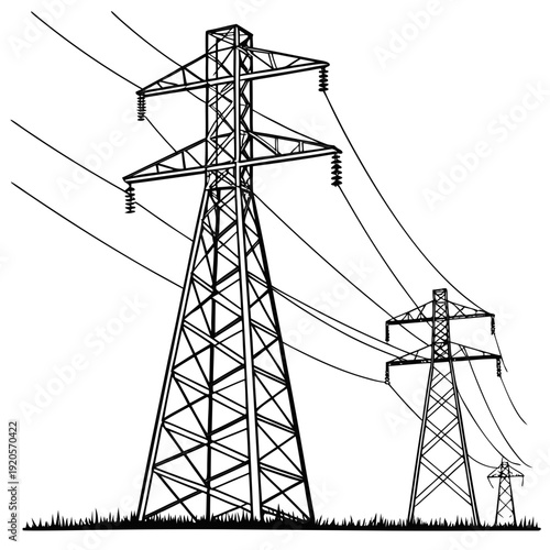 Black and white of power transmission towers electricity pylons 4